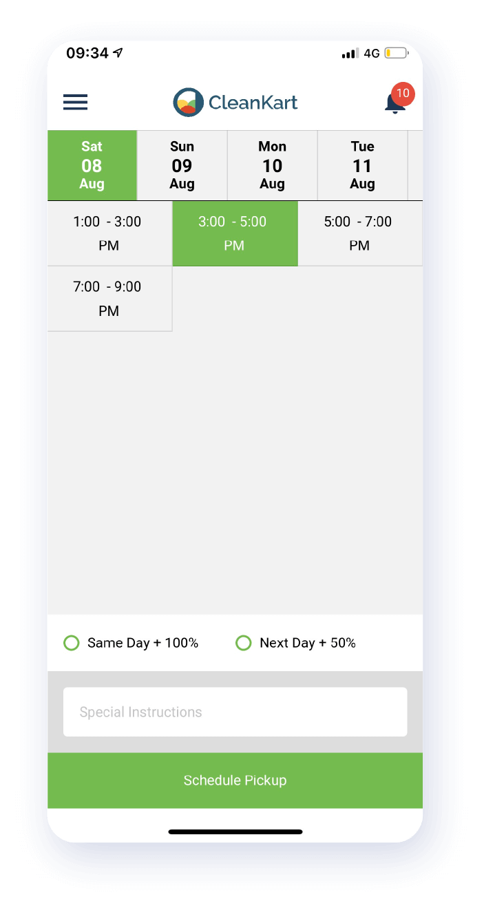 QDC app pick up schedule feature